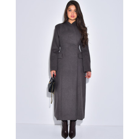 PREMIUM I Manteau très long en laine col montant à boutonnière croisée