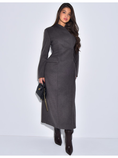 PREMIUM I Manteau très long en laine col montant à boutonnière croisée