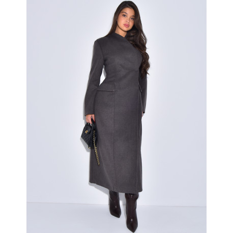 PREMIUM I Manteau très long en laine col montant à boutonnière croisée