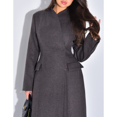 PREMIUM I Manteau très long en laine col montant à boutonnière croisée