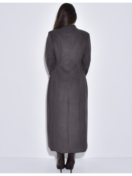 PREMIUM I Manteau très long en laine col montant à boutonnière croisée