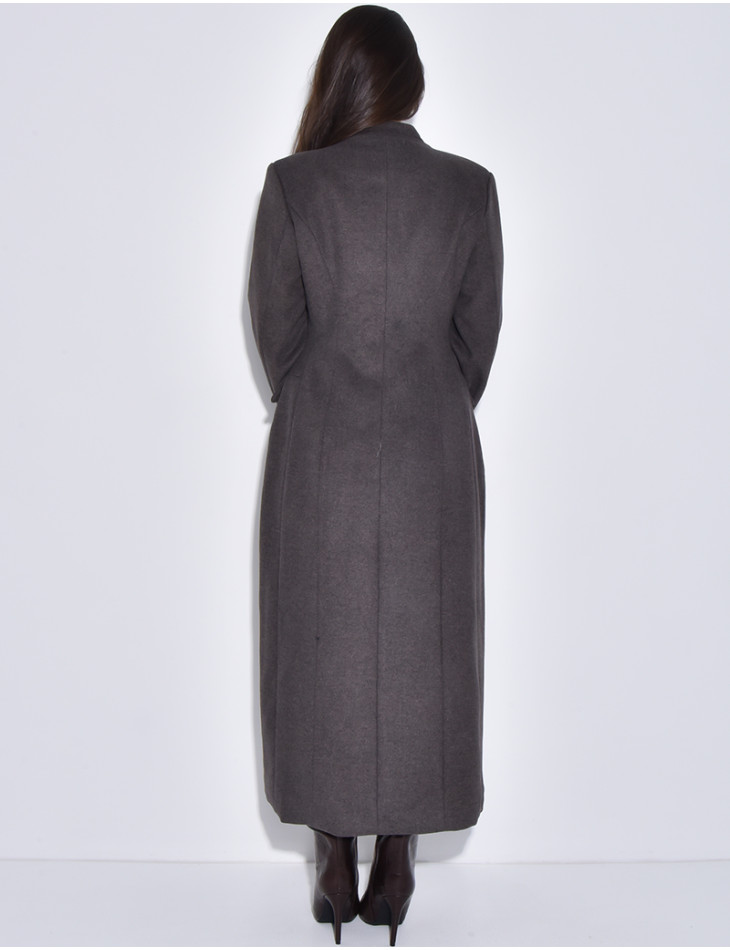 PREMIUM I Manteau très long en laine col montant à boutonnière croisée