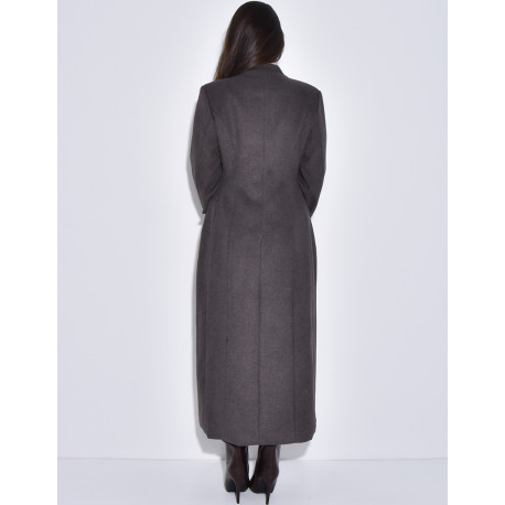 PREMIUM I Manteau très long en laine col montant à boutonnière croisée