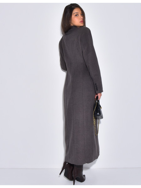 PREMIUM I Manteau très long en laine col montant à boutonnière croisée