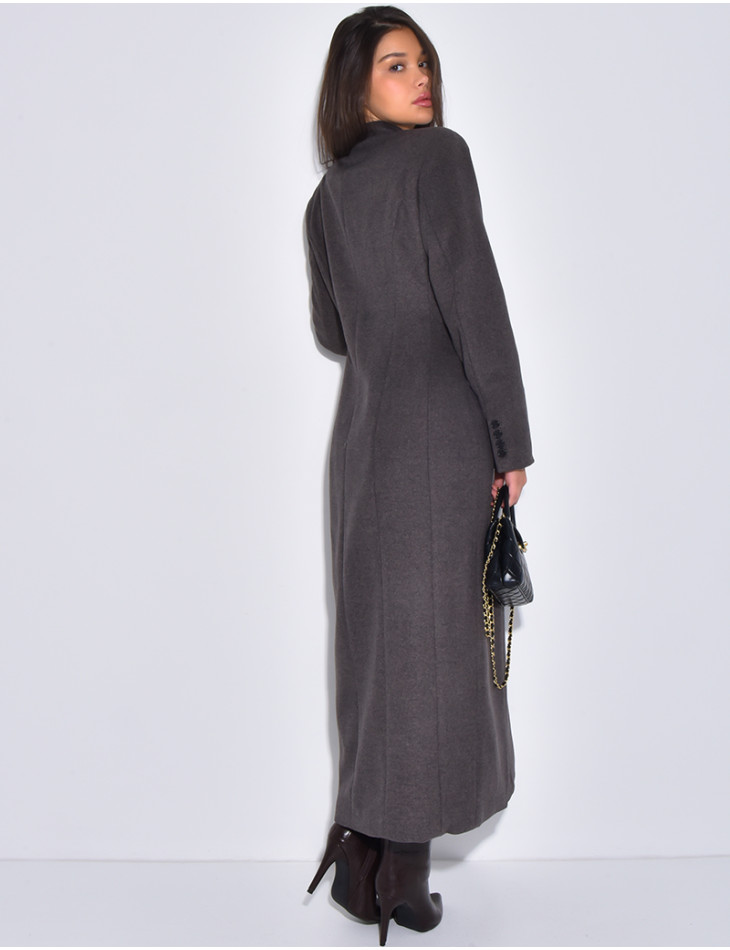 PREMIUM I Manteau très long en laine col montant à boutonnière croisée
