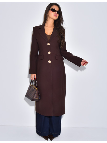 Manteau très cintré à boutons dorés