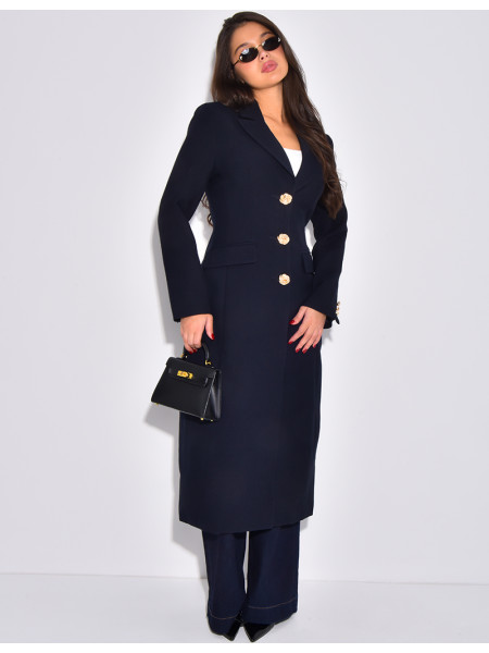 Manteau très cintré à boutons dorés