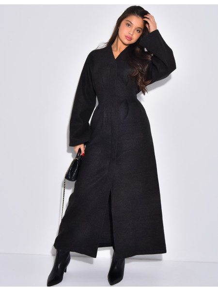 Manteau long et épais en feutrine effet cintré à la taille