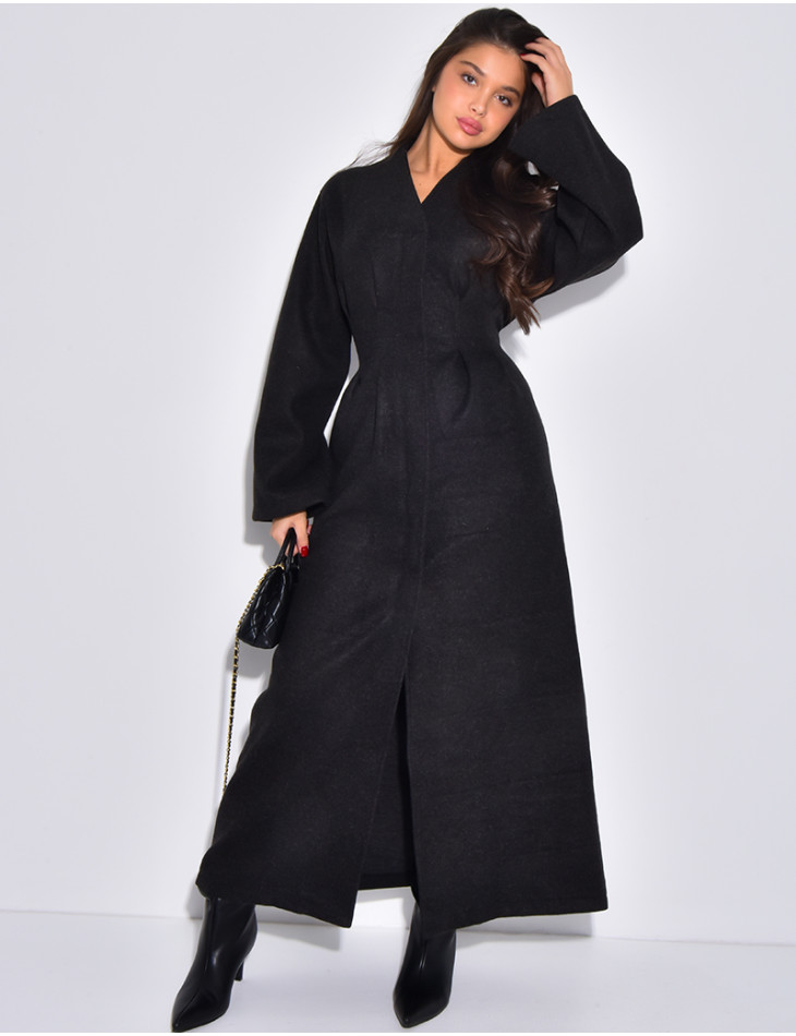 Manteau long et épais en feutrine effet cintré à la taille