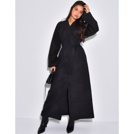 Manteau long et épais en feutrine effet cintré à la taille