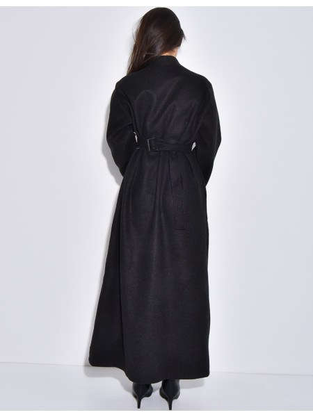 Manteau long et épais en feutrine effet cintré à la taille