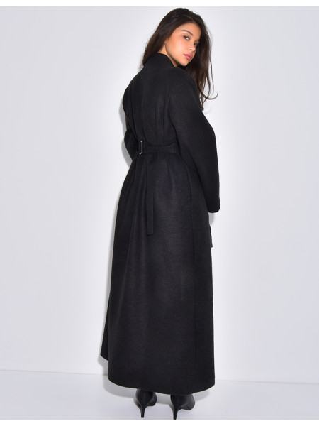 Manteau long et épais en feutrine effet cintré à la taille