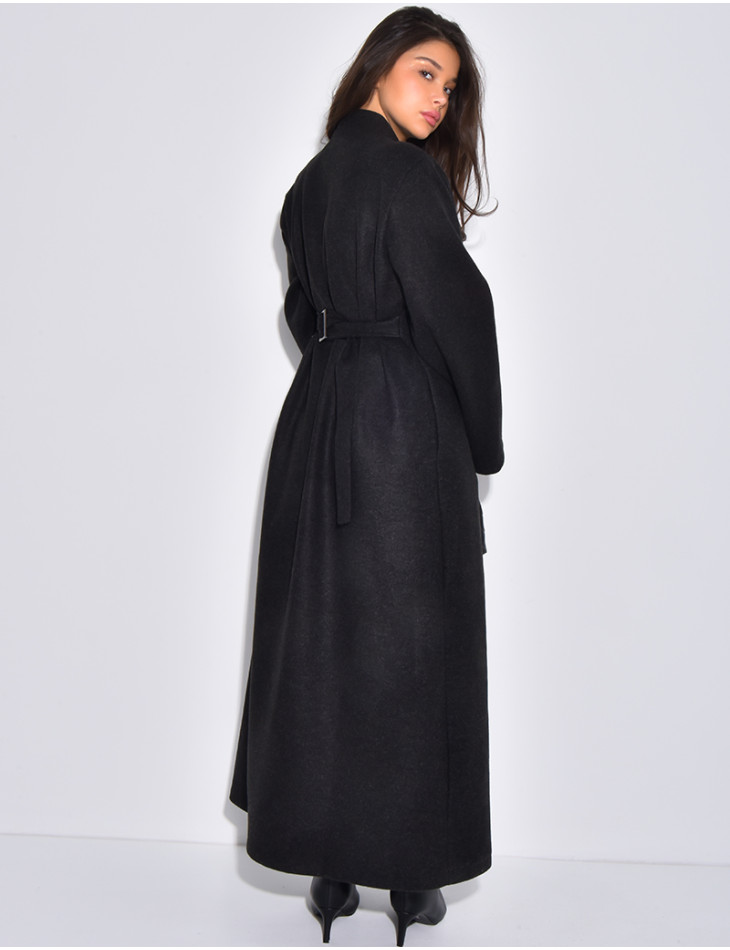 Manteau long et épais en feutrine effet cintré à la taille