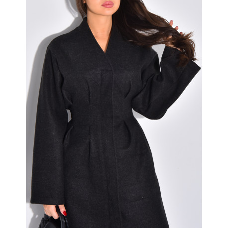 Manteau long et épais en feutrine effet cintré à la taille