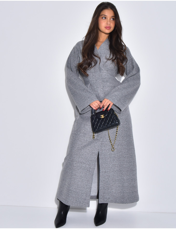 Manteau long et épais en feutrine effet cintré à la taille