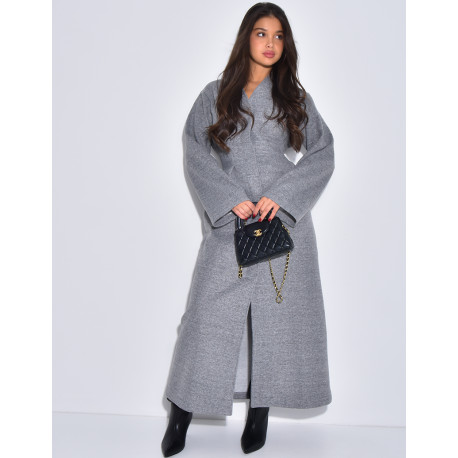 Manteau long et épais en feutrine effet cintré à la taille