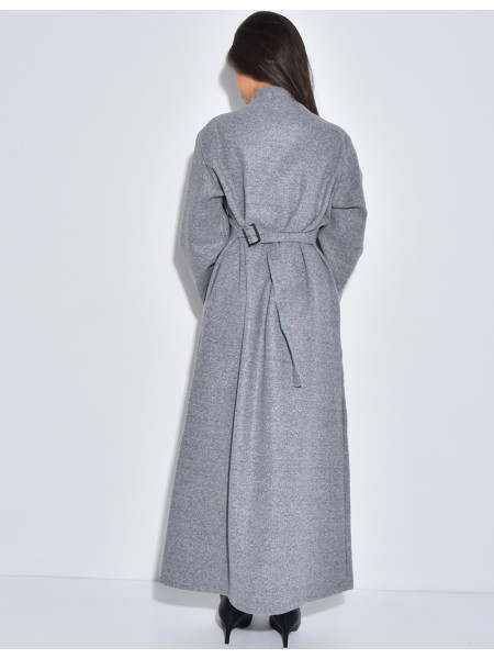 Manteau long et épais en feutrine effet cintré à la taille