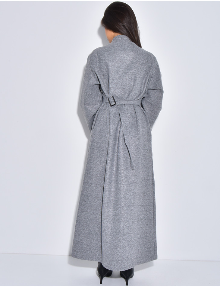 Manteau long et épais en feutrine effet cintré à la taille