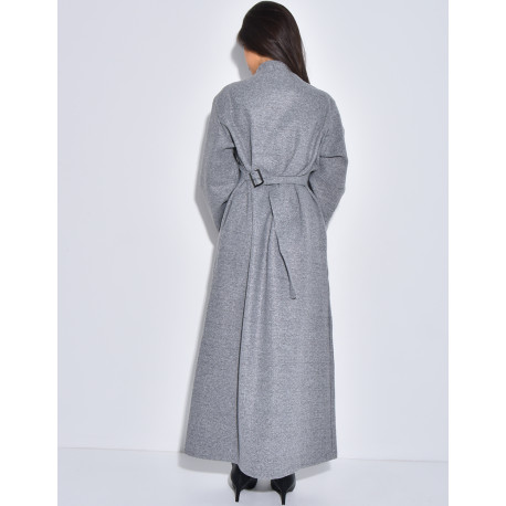 Manteau long et épais en feutrine effet cintré à la taille