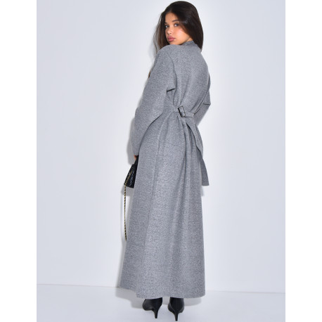 Manteau long et épais en feutrine effet cintré à la taille