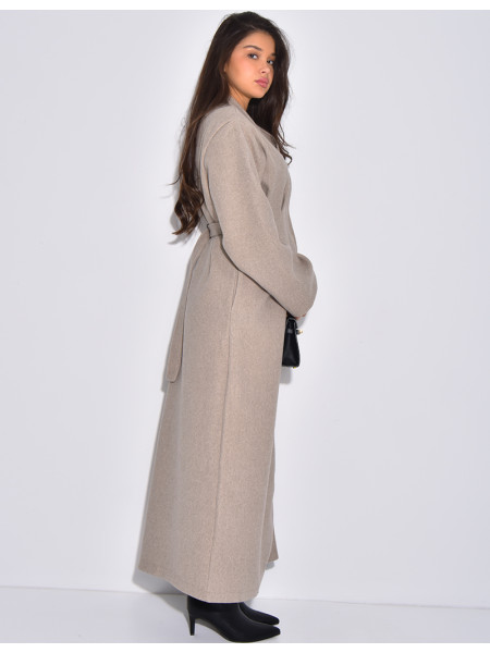 Manteau long et épais en feutrine effet cintré à la taille