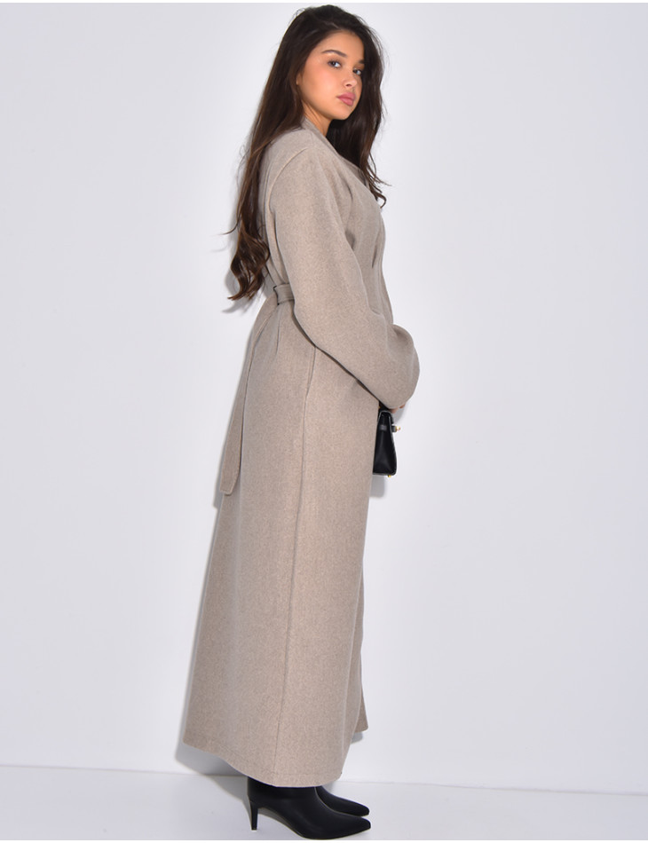 Manteau long et épais en feutrine effet cintré à la taille