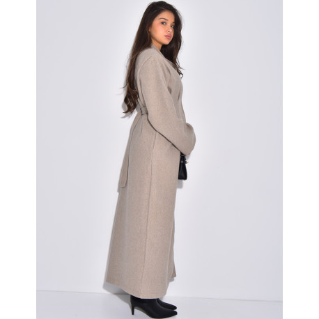 Manteau long et épais en feutrine effet cintré à la taille