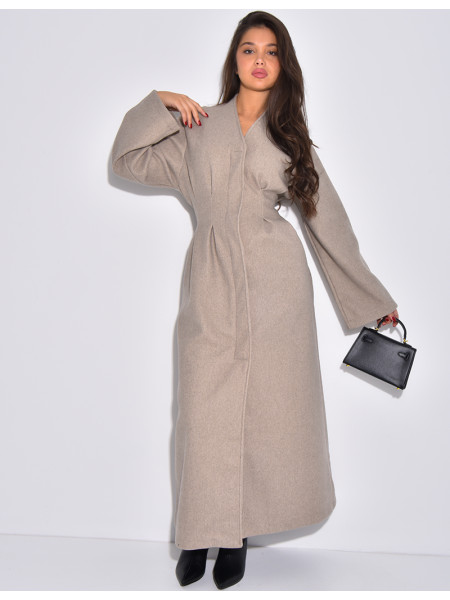 Manteau long et épais en feutrine effet cintré à la taille