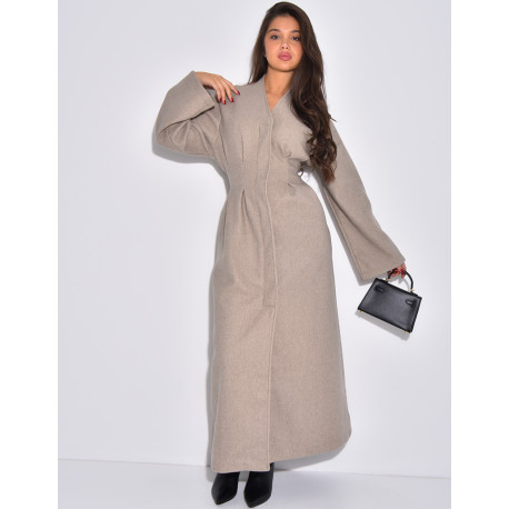 Manteau long et épais en feutrine effet cintré à la taille
