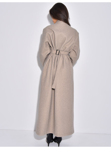 Manteau long et épais en feutrine effet cintré à la taille