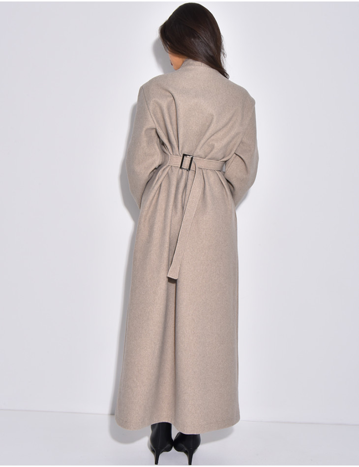 Manteau long et épais en feutrine effet cintré à la taille
