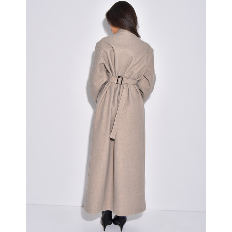 Manteau long et épais en feutrine effet cintré à la taille