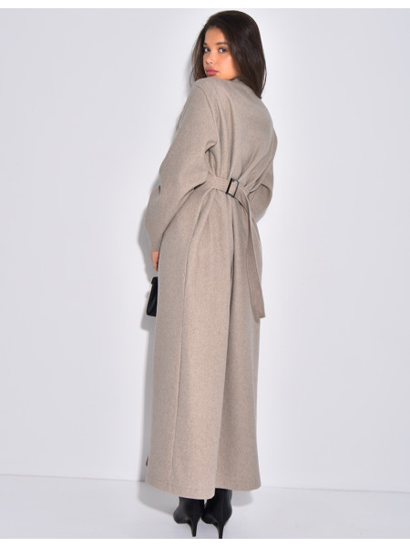 Manteau long et épais en feutrine effet cintré à la taille