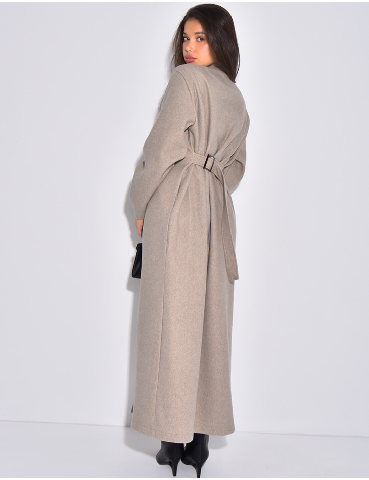 Manteau long et épais en feutrine effet cintré à la taille