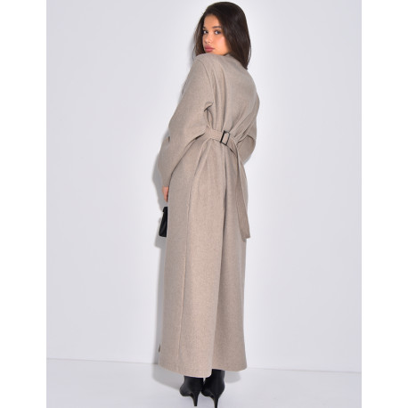Manteau long et épais en feutrine effet cintré à la taille