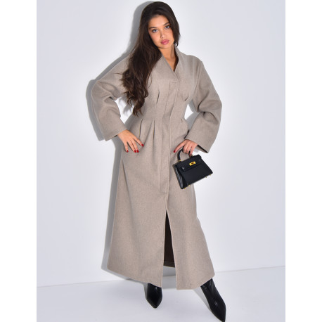 Manteau long et épais en feutrine effet cintré à la taille