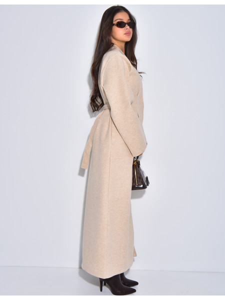 Manteau long et épais en feutrine effet cintré à la taille