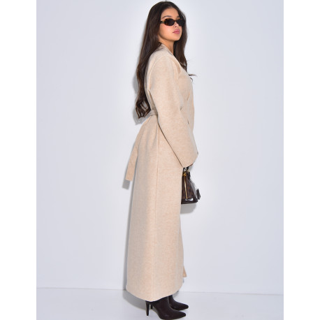 Manteau long et épais en feutrine effet cintré à la taille