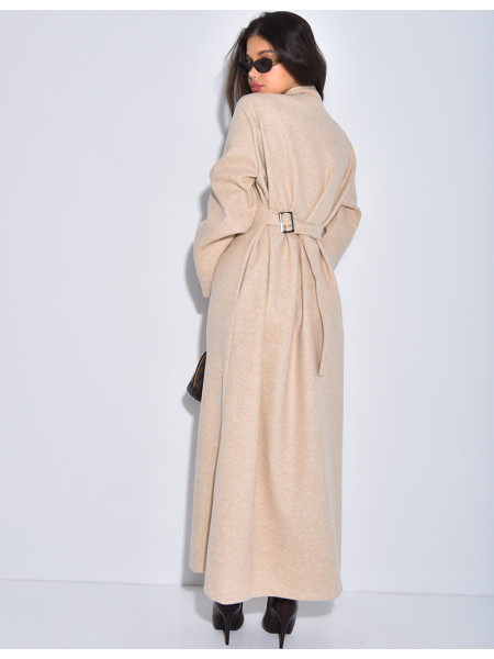 Manteau long et épais en feutrine effet cintré à la taille