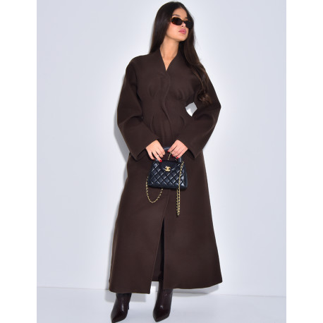 Manteau long et épais en feutrine effet cintré à la taille