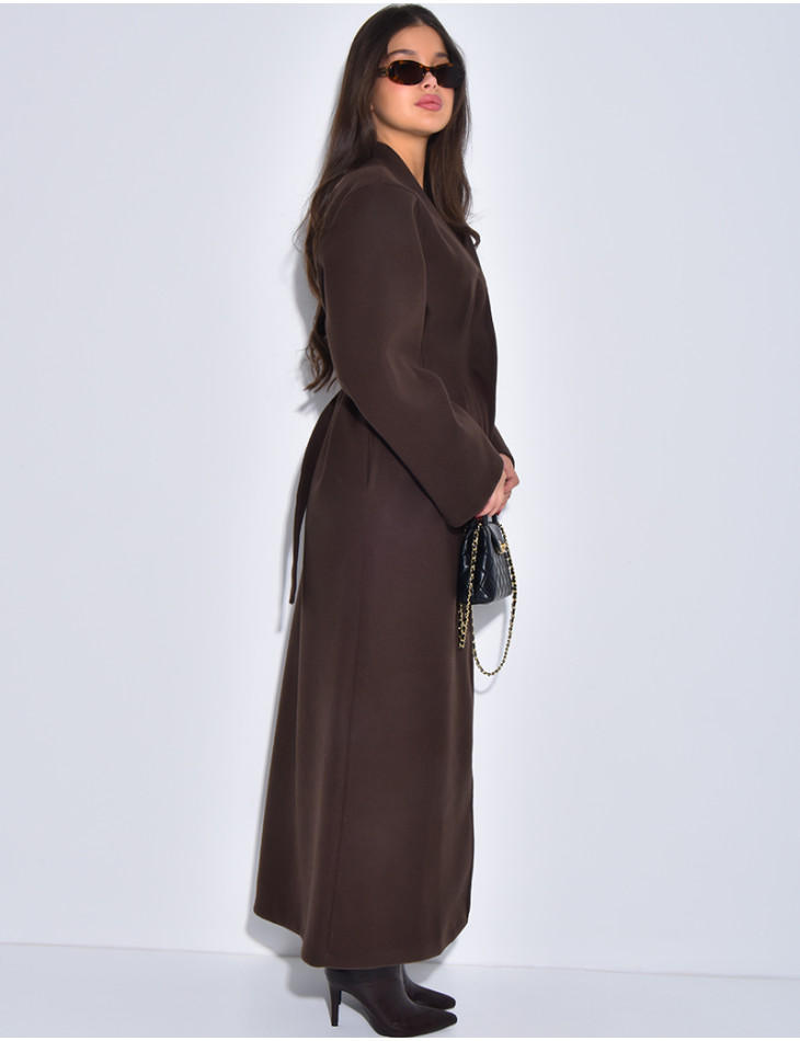 Manteau long et épais en feutrine effet cintré à la taille