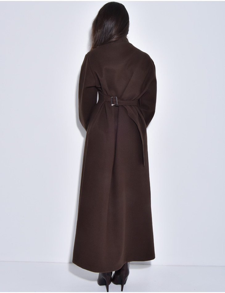 Manteau long et épais en feutrine effet cintré à la taille
