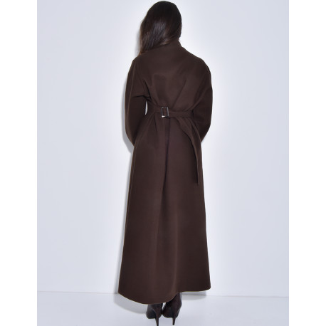 Manteau long et épais en feutrine effet cintré à la taille