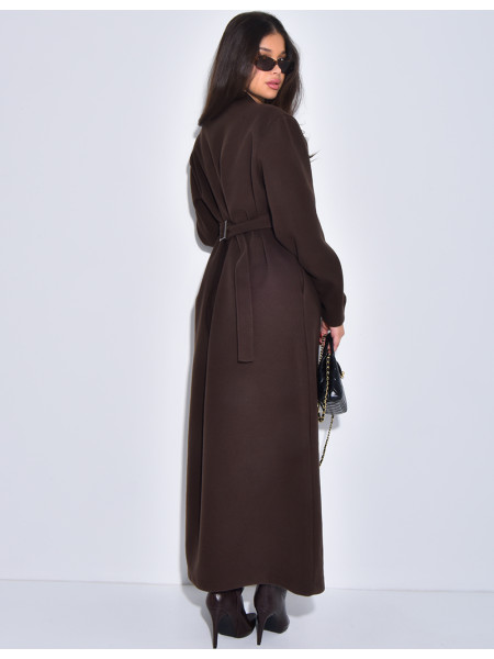 Manteau long et épais en feutrine effet cintré à la taille