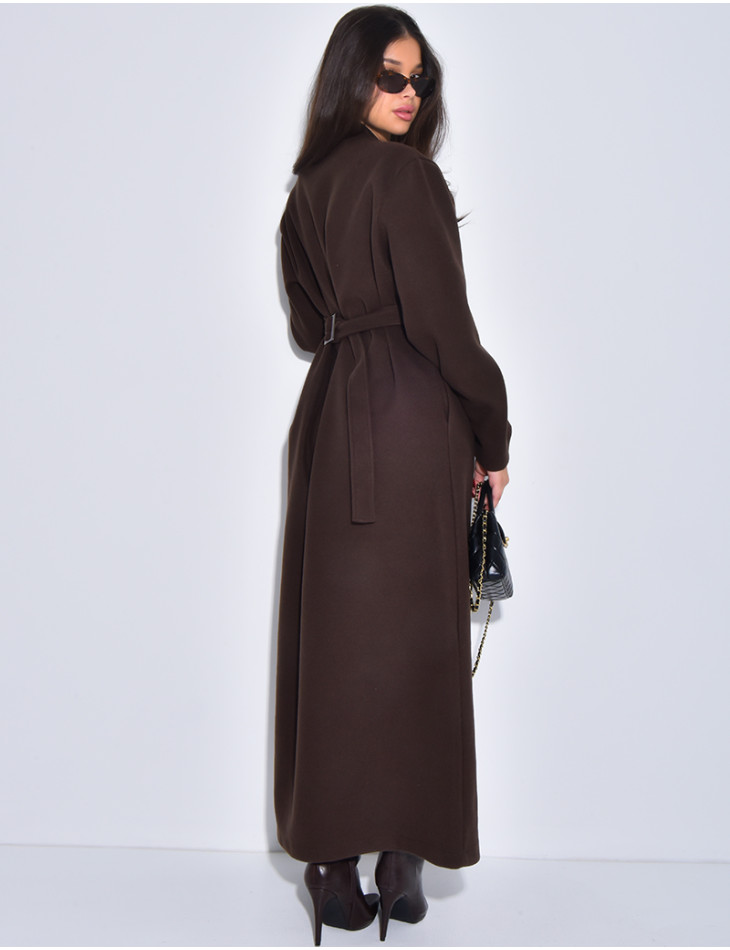 Manteau long et épais en feutrine effet cintré à la taille