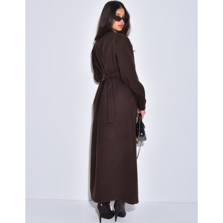 Manteau long et épais en feutrine effet cintré à la taille