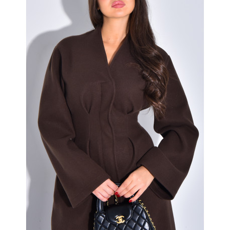 Manteau long et épais en feutrine effet cintré à la taille