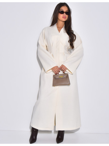 Manteau long et épais en feutrine effet cintré à la taille