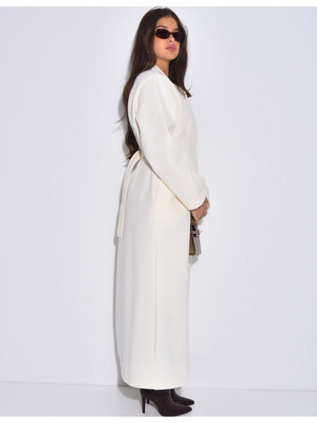Manteau long et épais en feutrine effet cintré à la taille