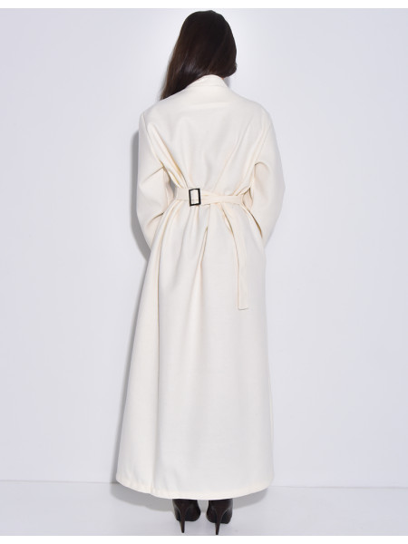 Manteau long et épais en feutrine effet cintré à la taille